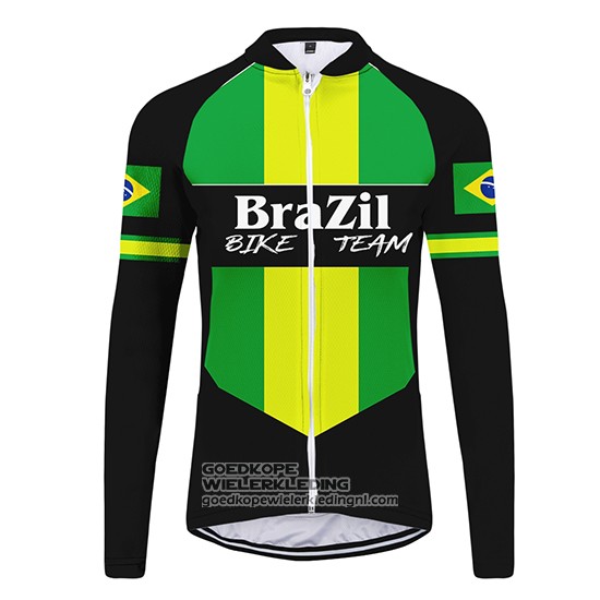 2020 Fietsshirt Brazilie Zwart Groen Lange Mouwen en Koersbroek